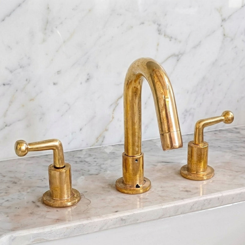 Deck Mounted Unlacquered Brass Bathroom Faucet - Vintage Sink Tap-zoom-
