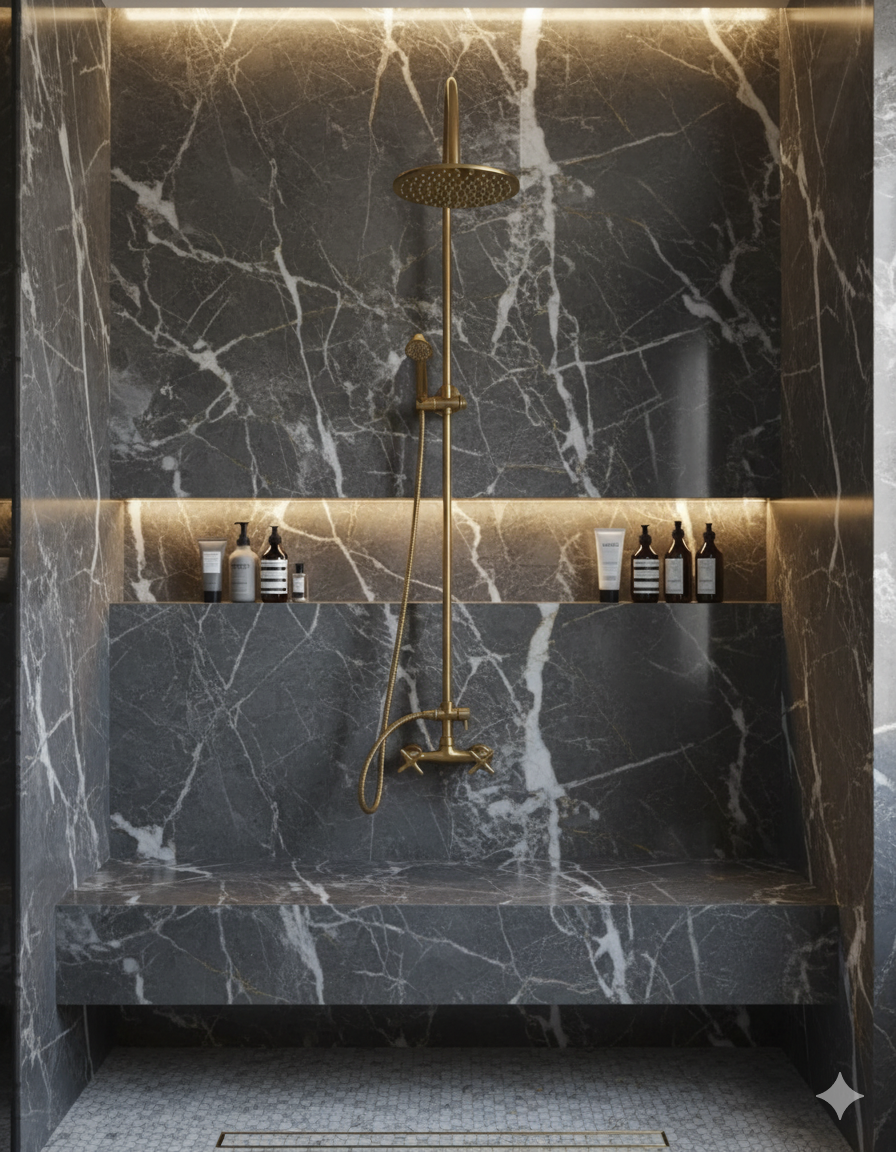 Unlacquered Brass Shower Set
