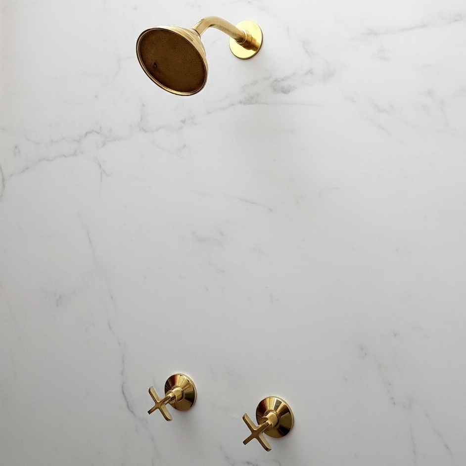 Unlacquered Brass Curved Round Shower Head