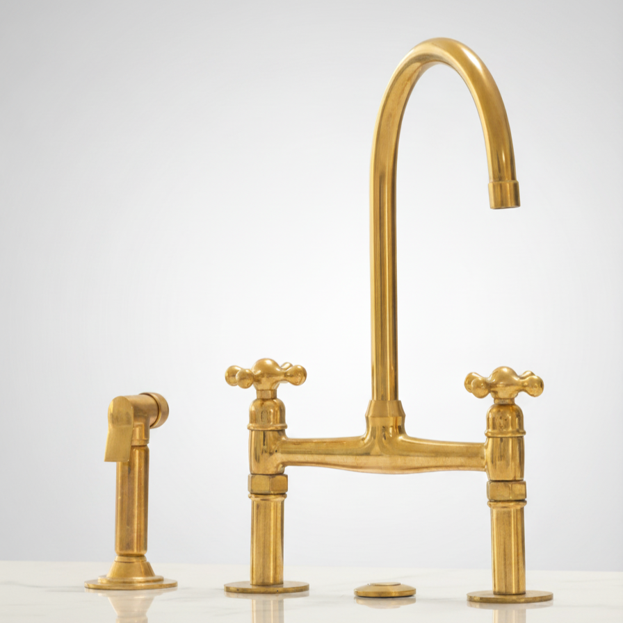 Unlacquered Brass Bridge Kitchen Sink Faucet-zoom-3