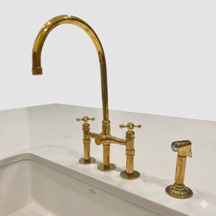 Gooseneck Bridge Faucet in Solid Unlacquered Brass