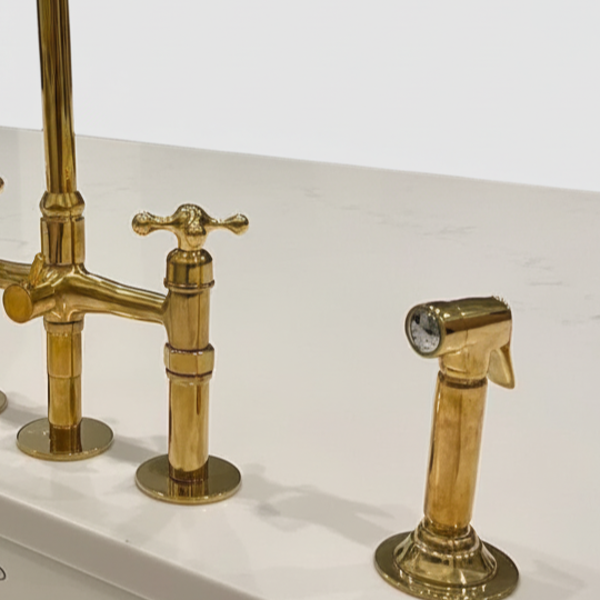 Unlacquered Brass bridge Faucet With Sprayer-zoom-
