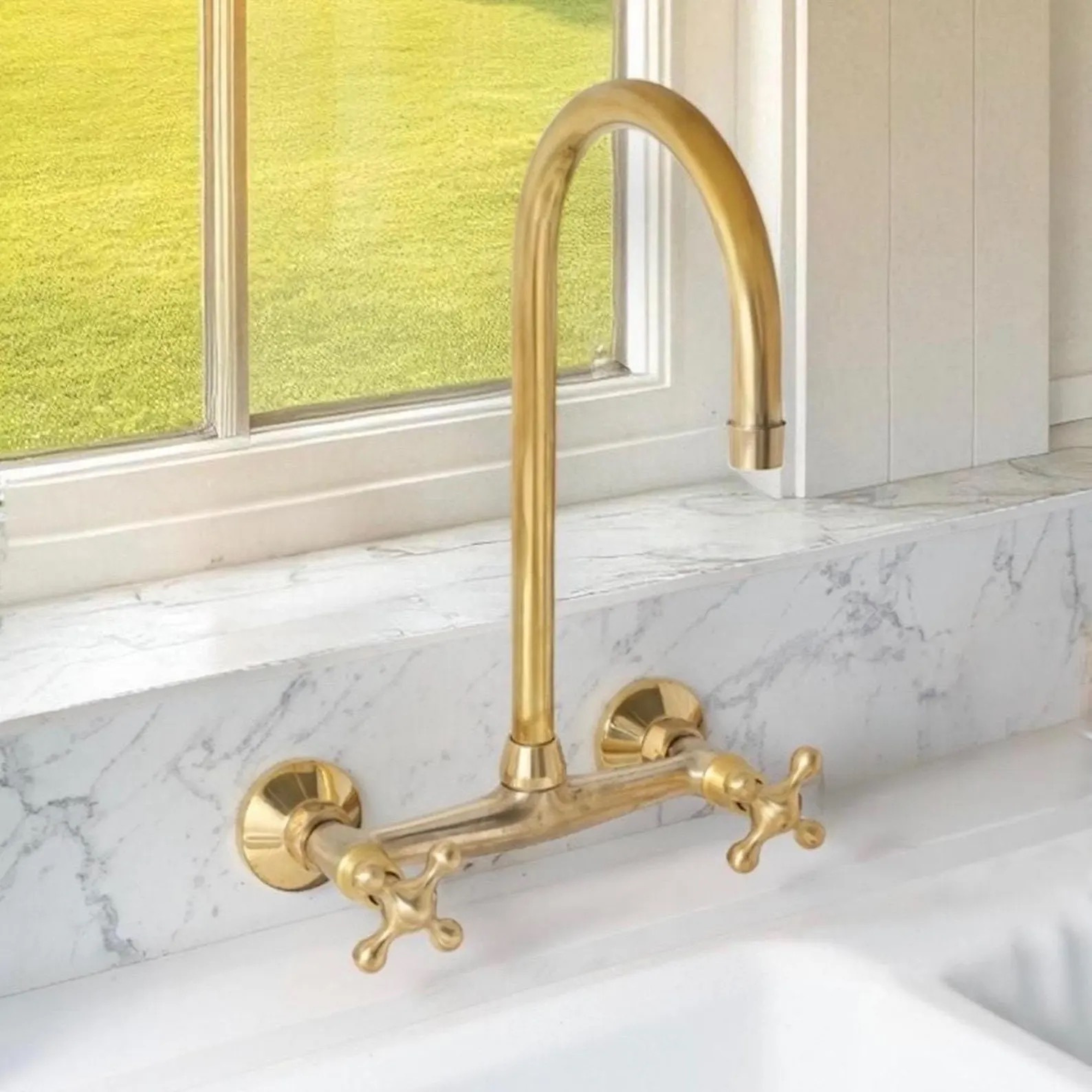 Gooseneck Bridge Faucet with Cross Handles