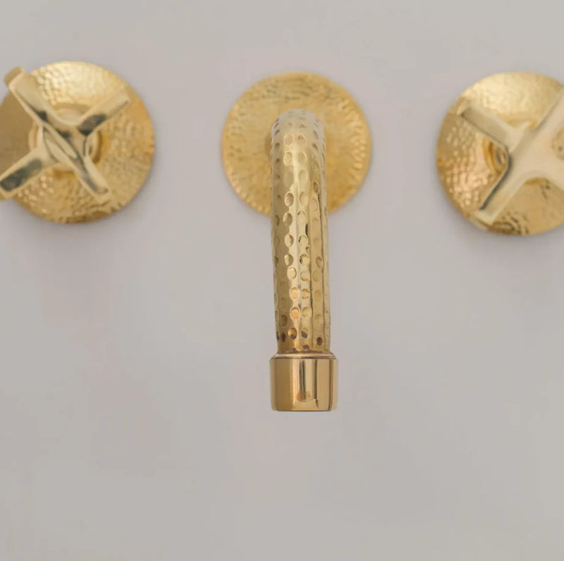 Unlacquered Brass 3-Hole Wall-Mount Bathtub Faucet-zoom-