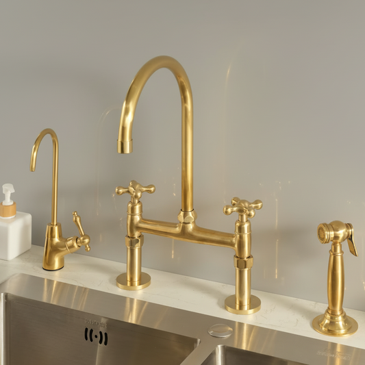 Handcrafted Unlacquered Brass Bridge Faucet 