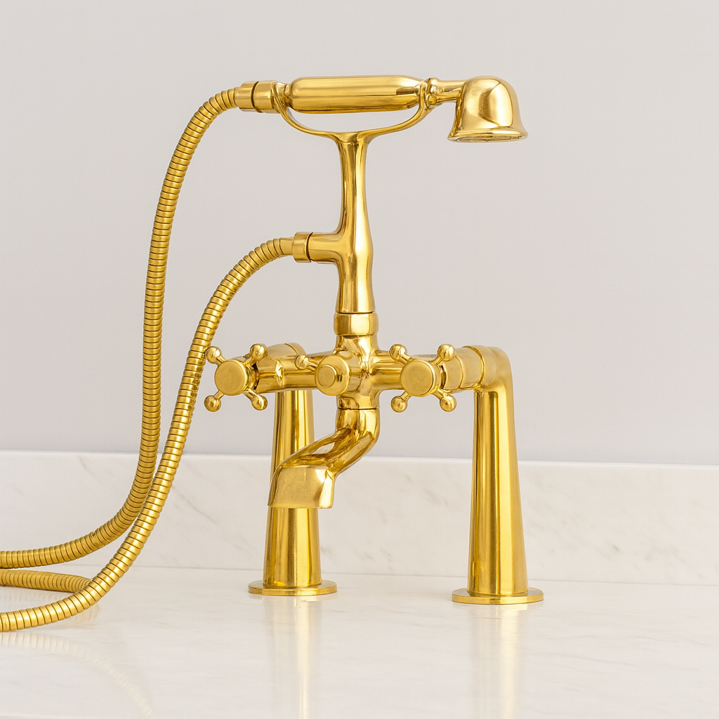 Handmade Brass Deck Mount Tub Filler