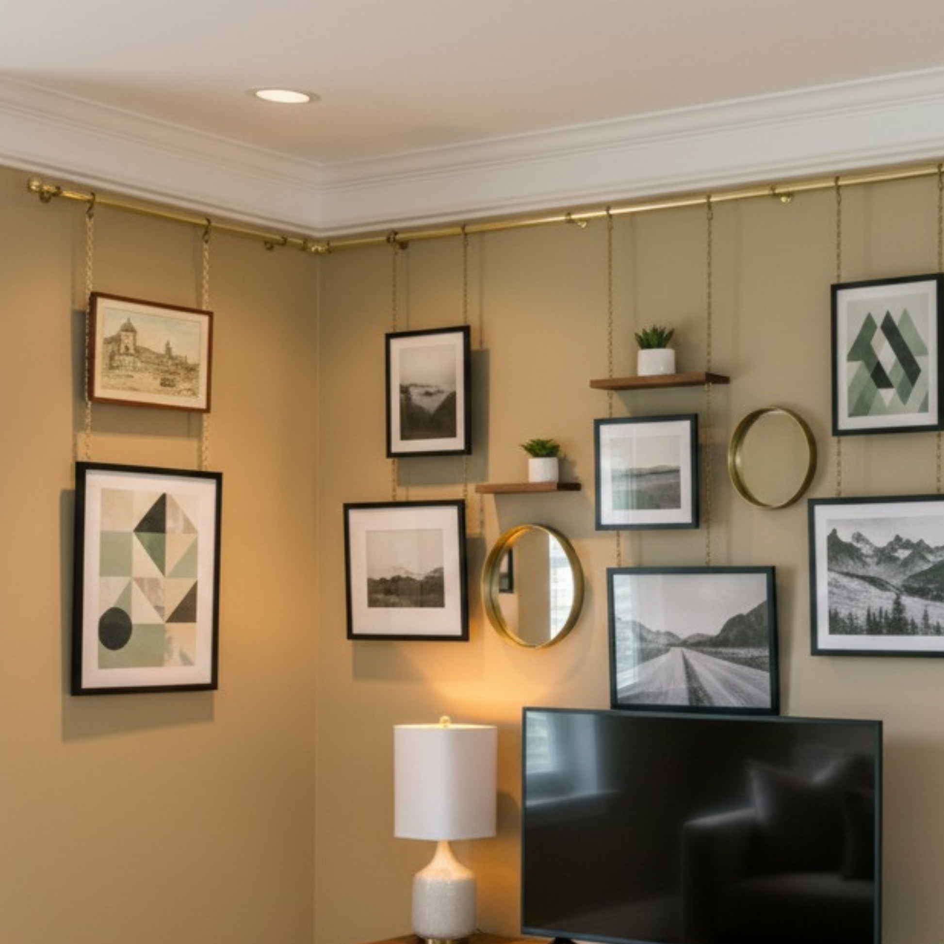 Handmade Solid Brass Picture Hanging Rail System 