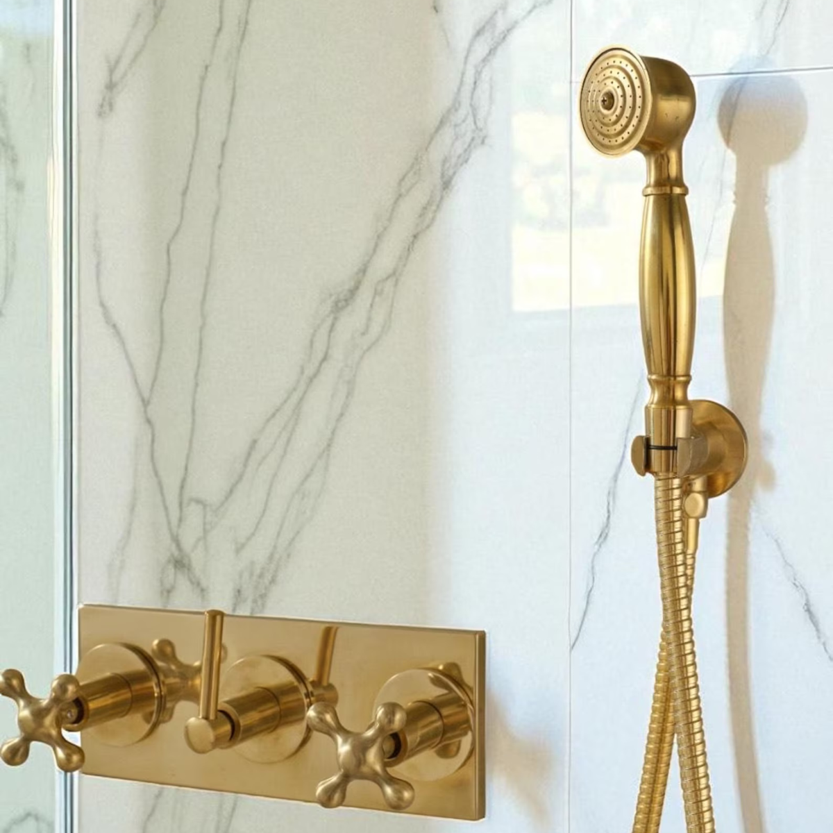 Handmade UNLACQUERED BRASS SHOWER SET