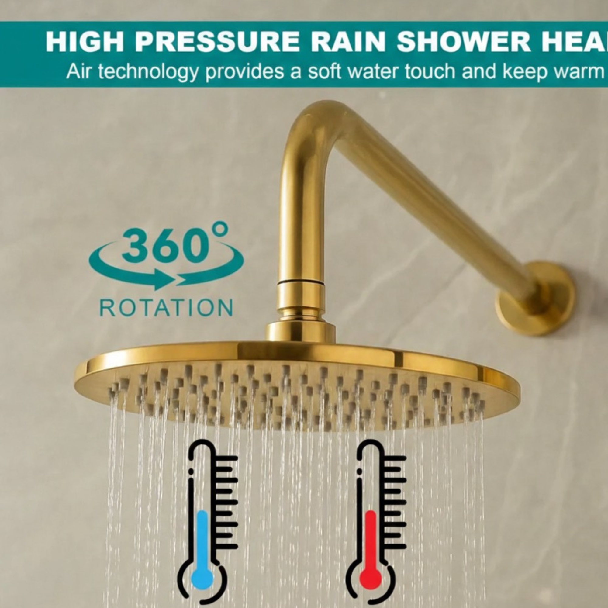 Handmade Unlacquered Brass Shower System