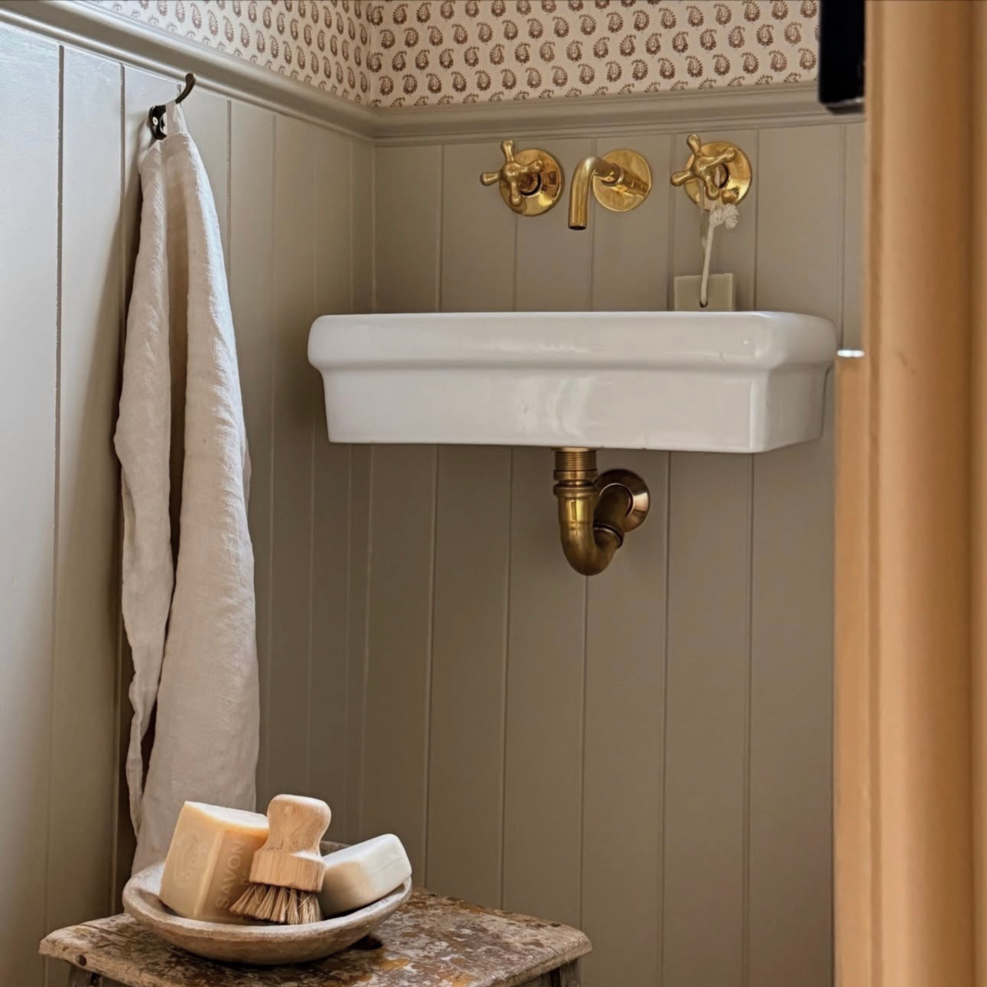 Handmade Unlacquered Brass Wall Faucet