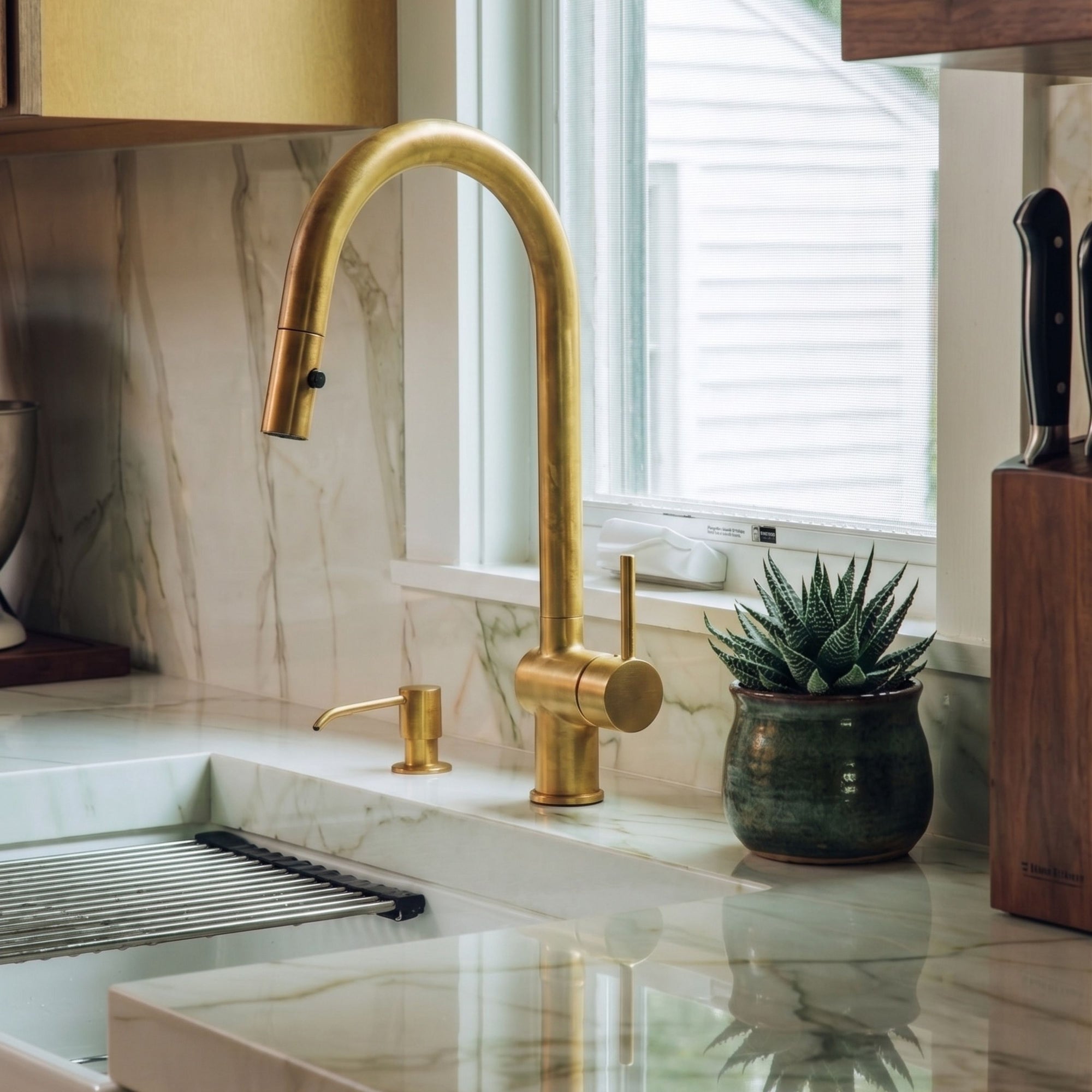 Pull down Unlacquered Brass Kitchen Faucet