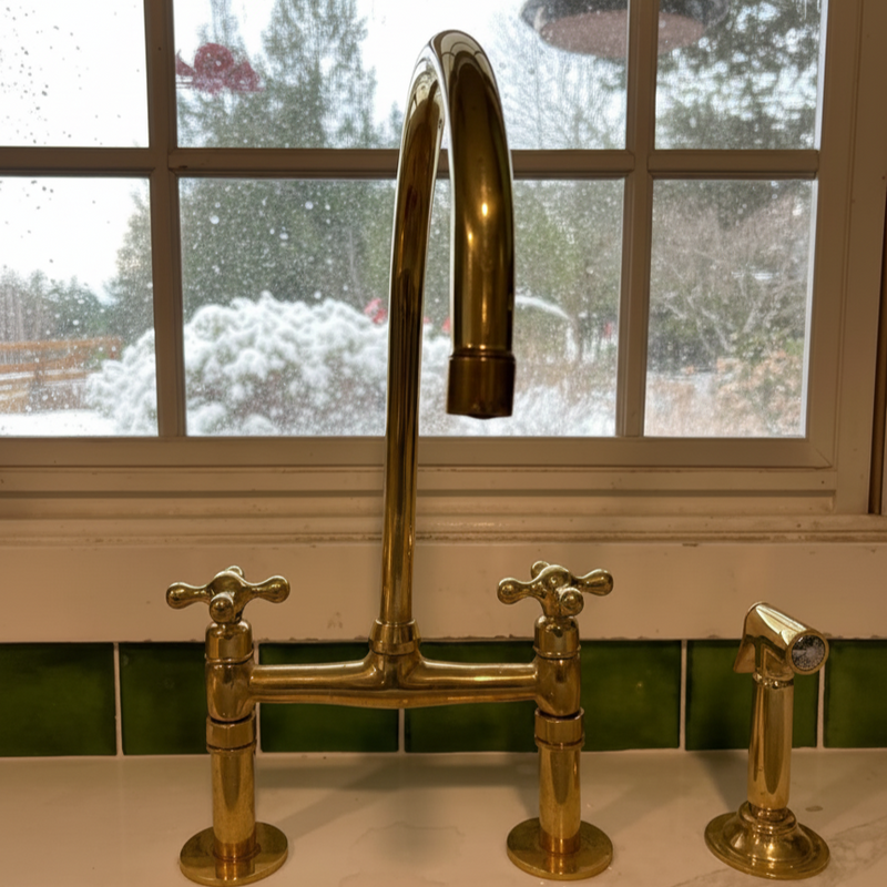 Antique Brass Kitchen Sink Faucet With Sprayer-zoom-