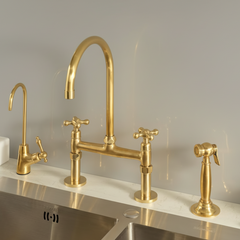 Unlacquered Brass Bridge Kitchen Faucet