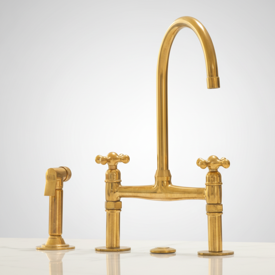 Unlacquered Brass Bridge Kitchen Sink Faucet