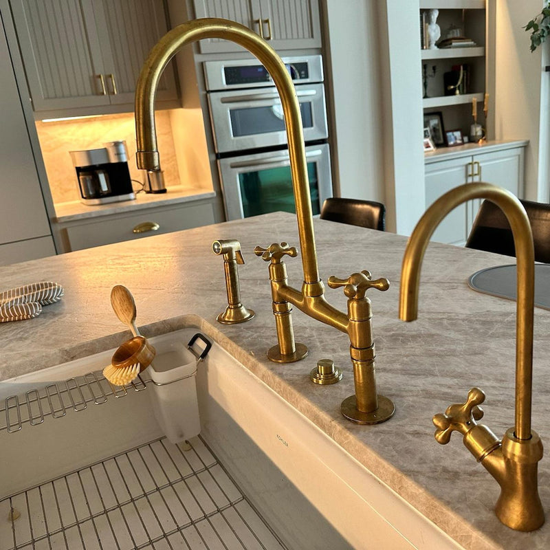 Unlacquered Brass Bridge Kitchen Faucet-zoom-