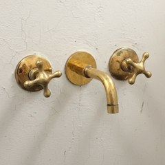 Unlacquered Brass 3-Hole Wall-Mount Bathtub Faucet
