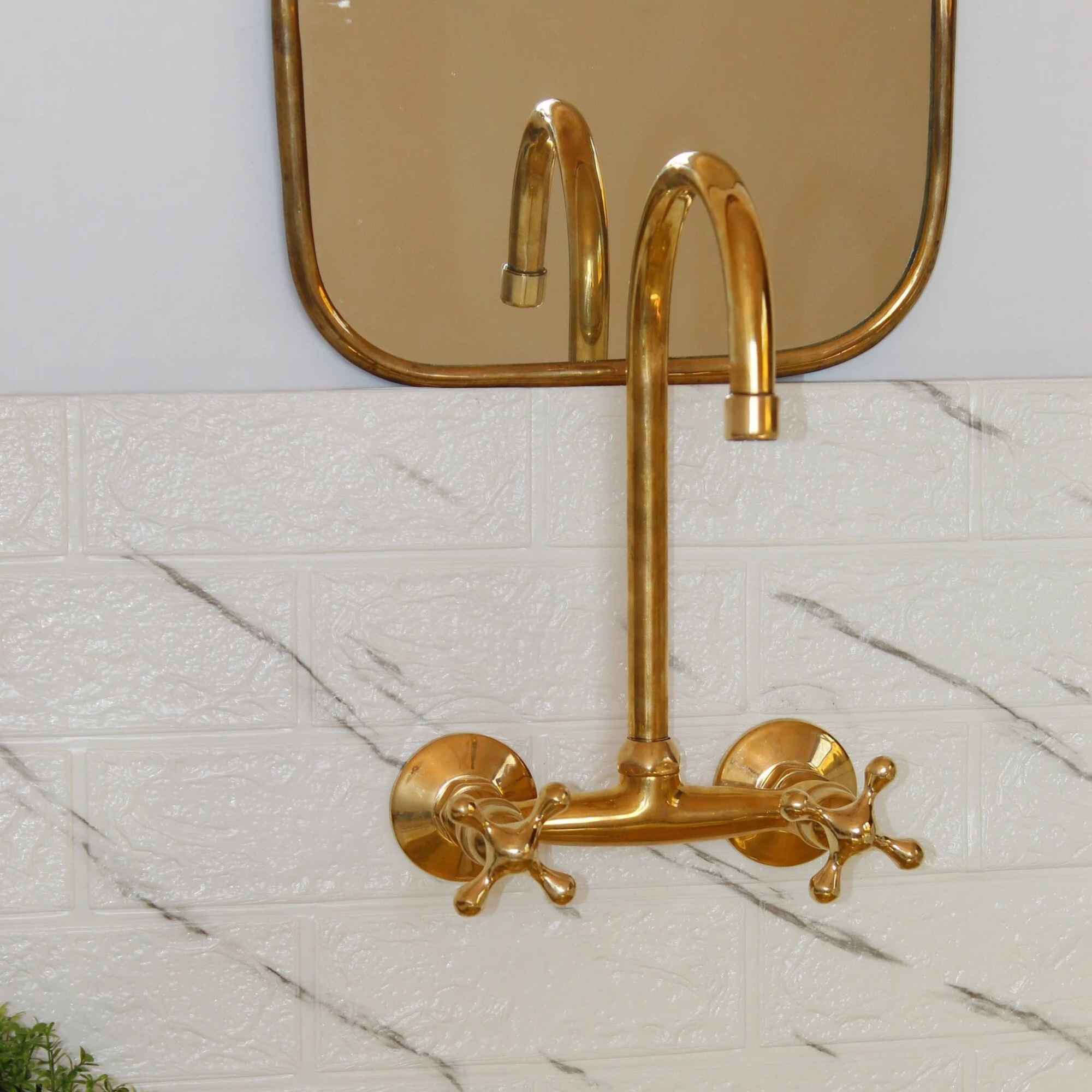 Unlacquered Brass Kitchen Wall Mount Faucet 