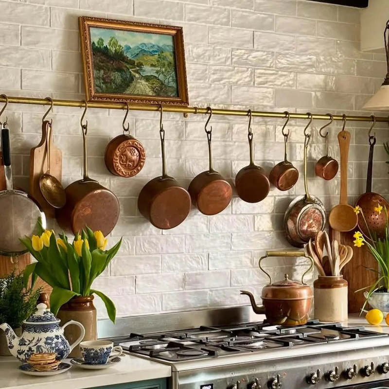 Unlacquered Brass Pot Rail with S hooks-zoom-