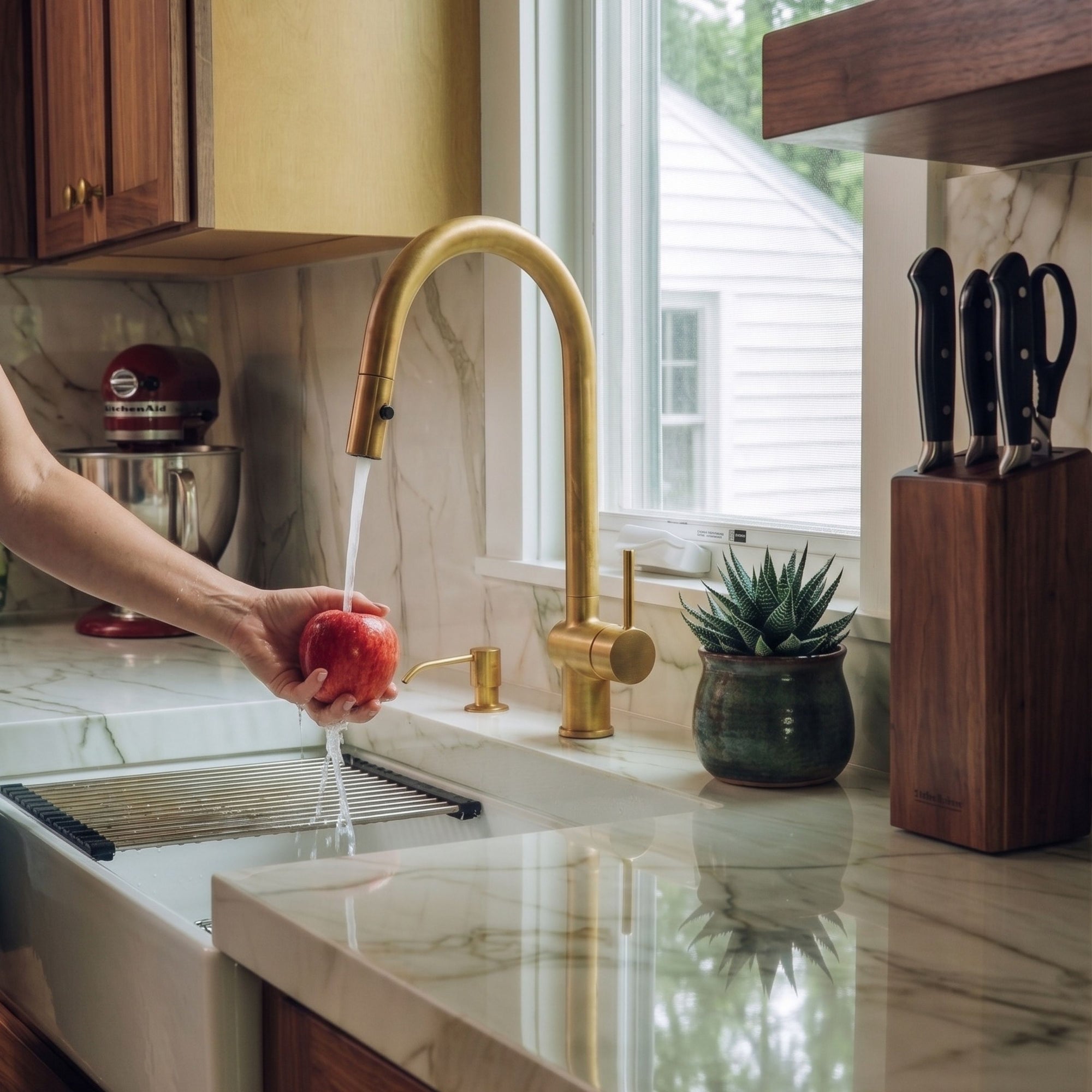 Unlacquered Brass SPull-Down Kitchen Faucet