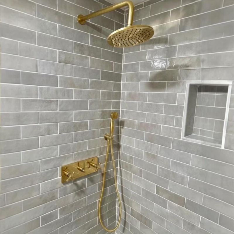 Unlacquered Brass Rain Shower System-zoom-