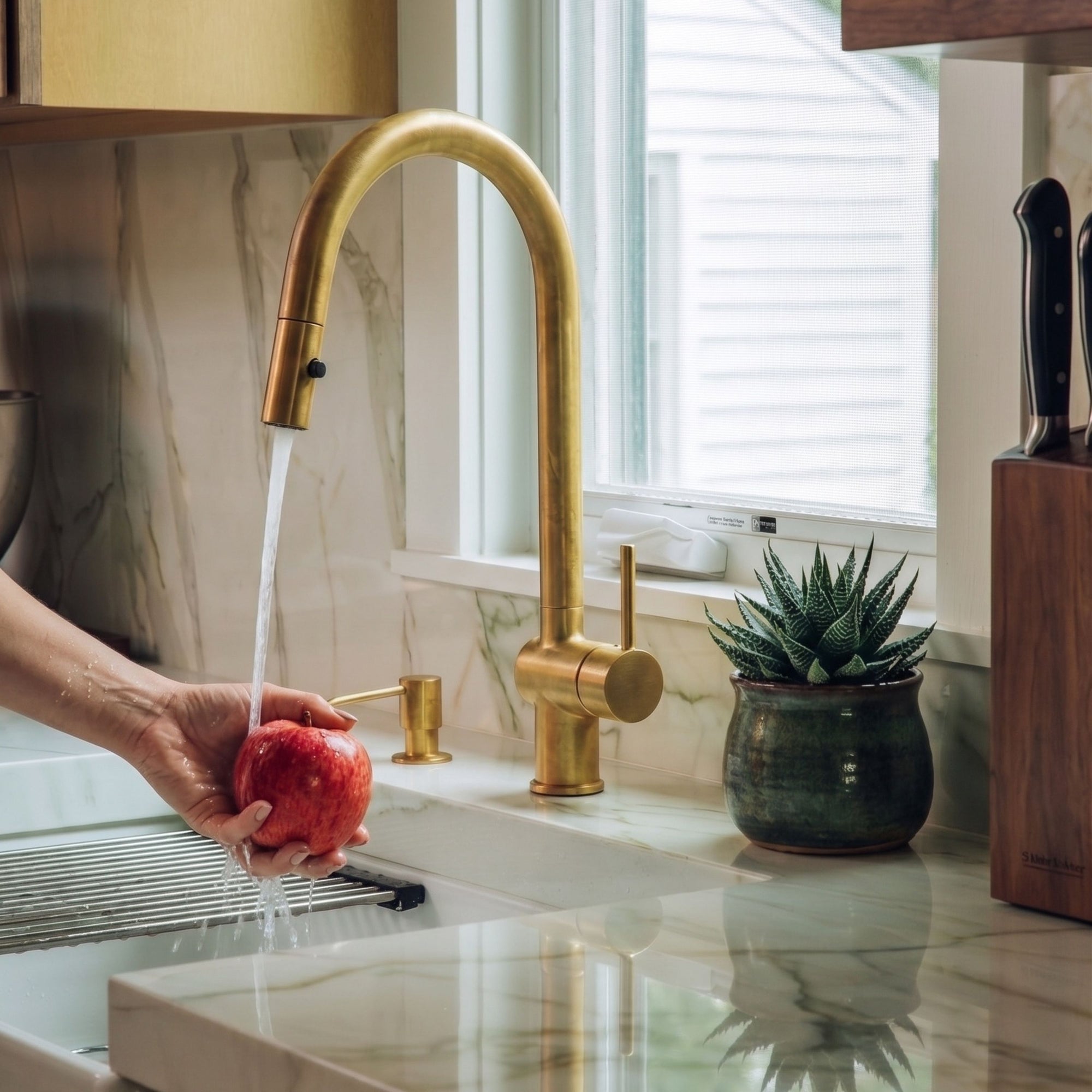 Unlacquered Brass Single Hole Pull-Down Kitchen Faucet