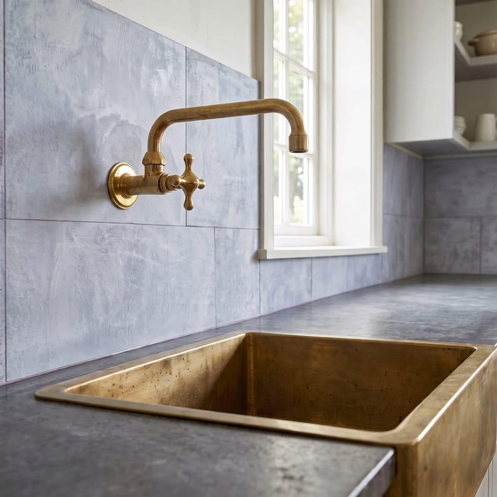 Unlacquered Brass Wall Mount Kitchen Faucet