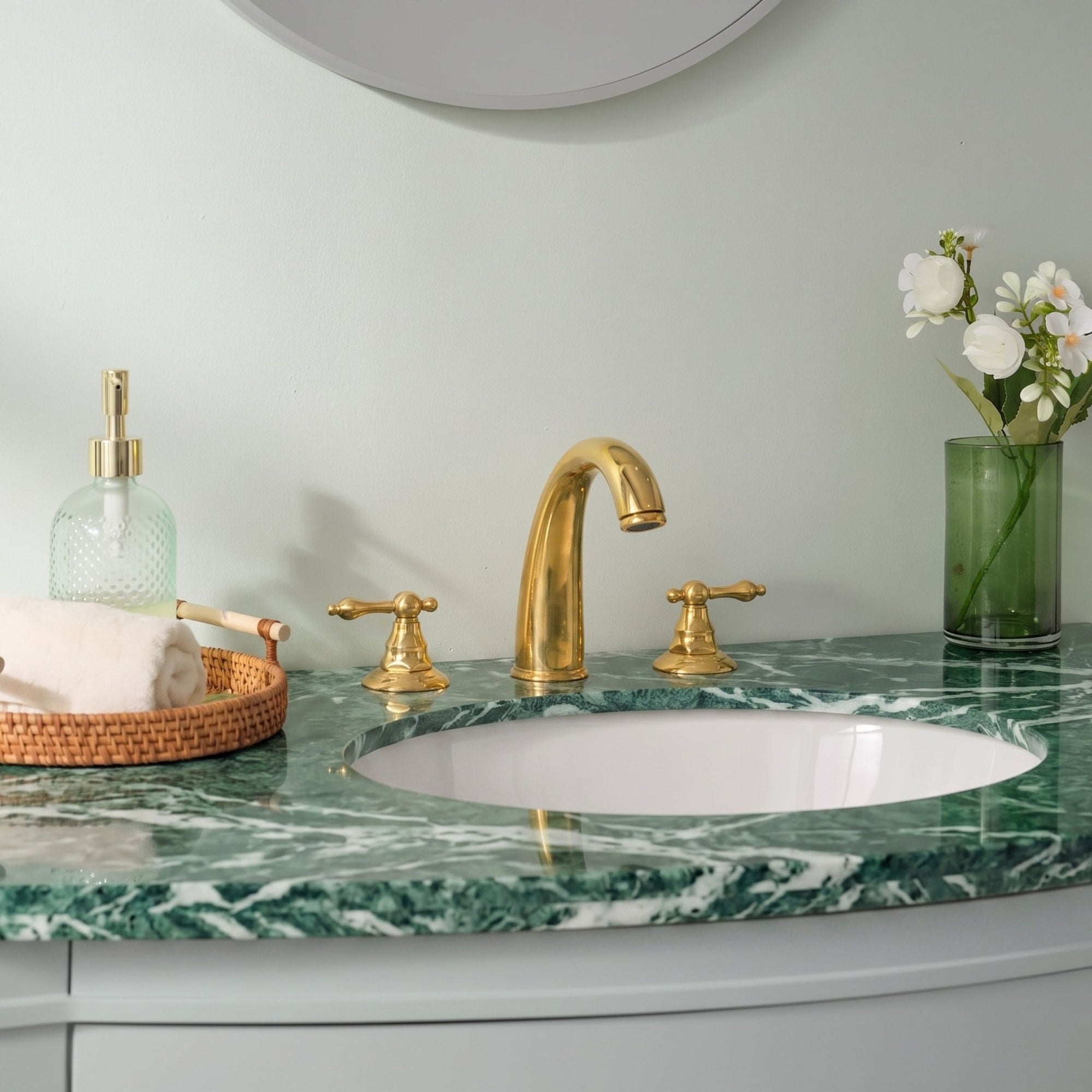 Unlacquered Brass Widespread Bathroom Faucet 