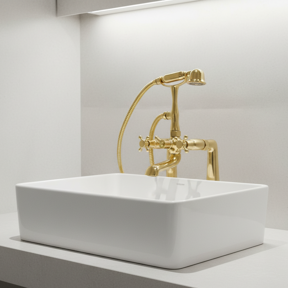 Unpainted Brass Deck Mount Tub Filler
