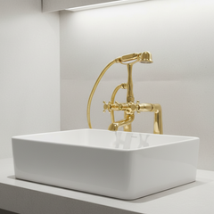 Unpainted Brass Deck Mount Tub Filler
