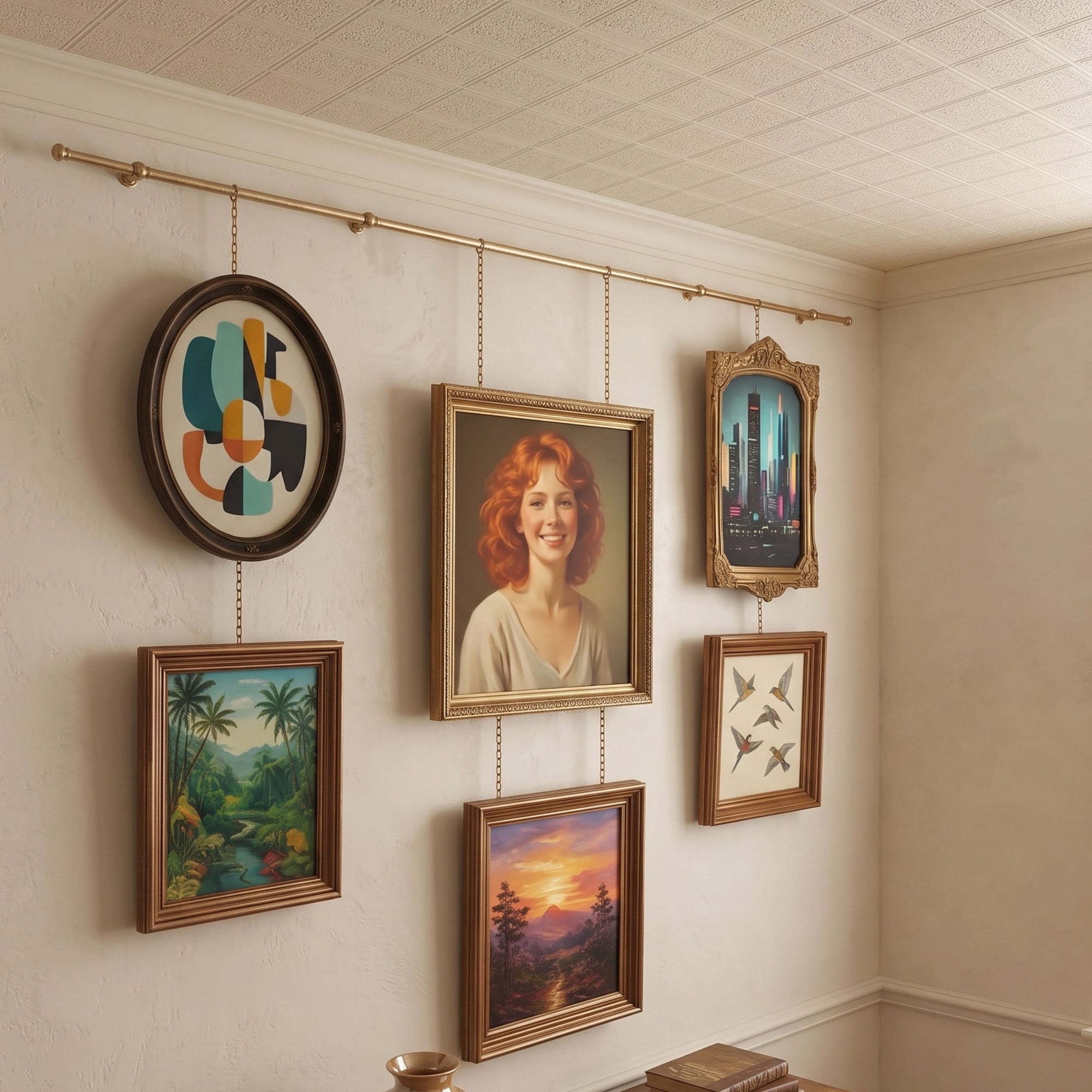 Vintage Unlacquered Brass Picture Rail System 