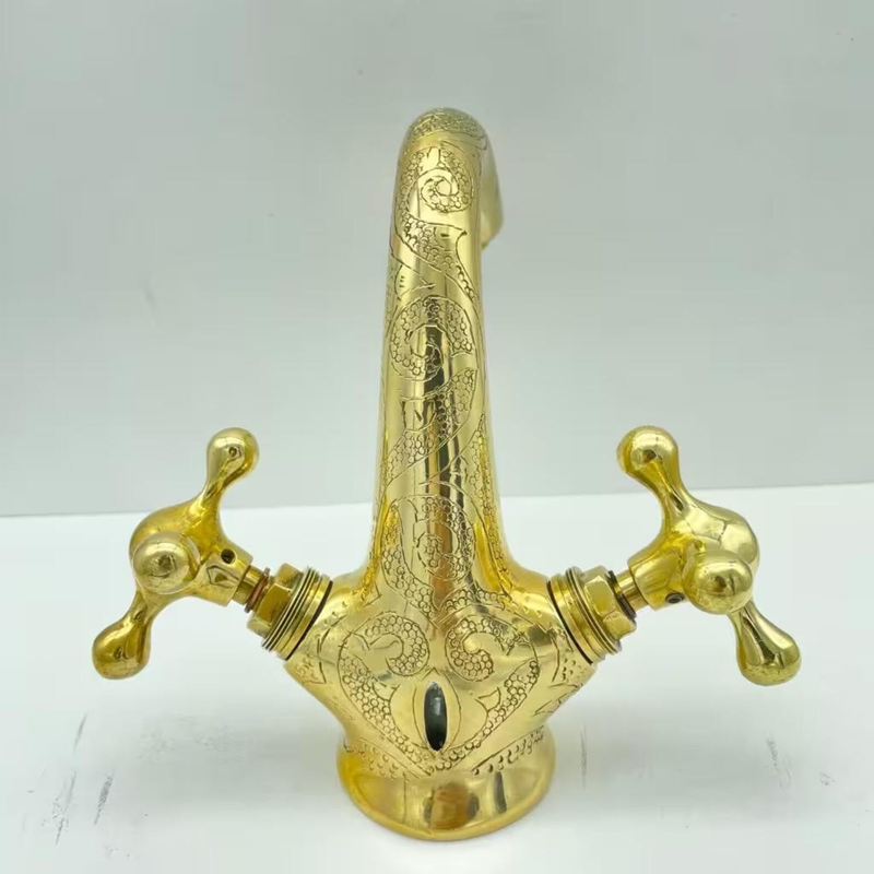 Engraved Brass Bathroom Sink Faucet-zoom-