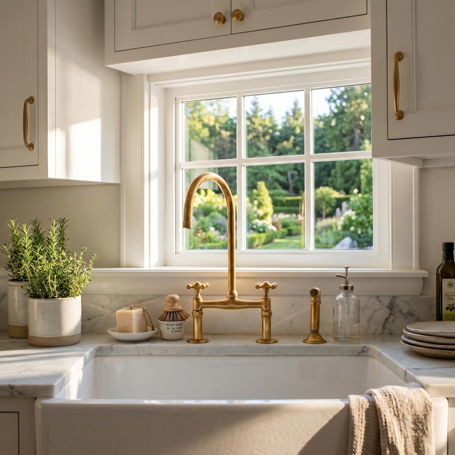 unlacquered brass kitchen faucet with sprayer| Aged brass