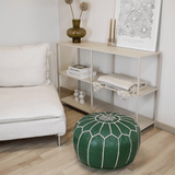 Authentic Moroccan Leather Pouf - Green - Leather Pouf AzulSouk