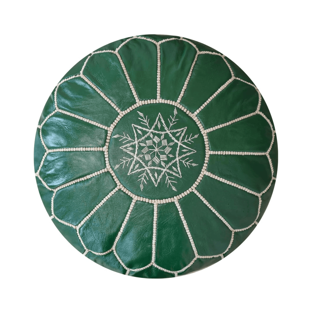 Authentic Moroccan Leather Pouf - Green - Leather Pouf AzulSouk
