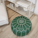Authentic Moroccan Leather Pouf - Green - Leather Pouf AzulSouk