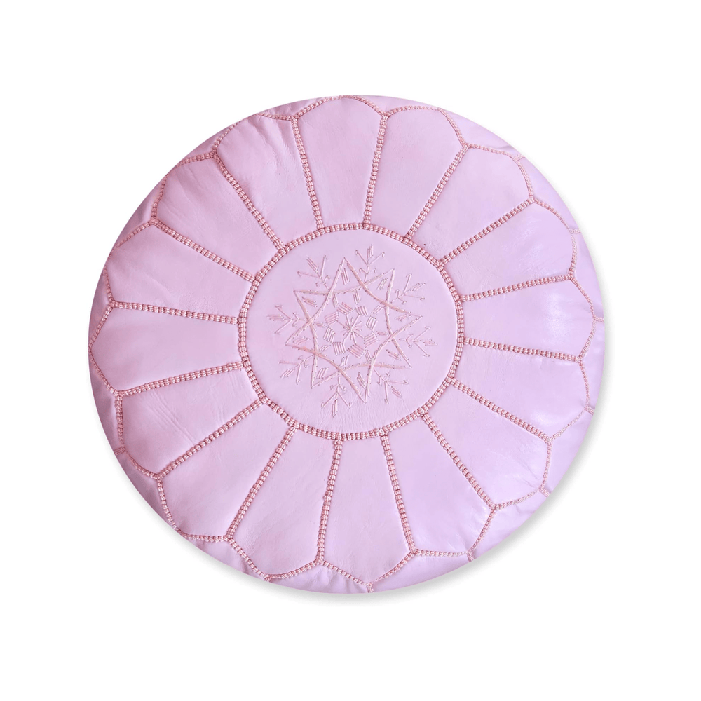 Authentic Moroccan Leather Pouf - Pink - Leather Pouf AzulSouk