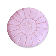 Authentic Moroccan Leather Pouf - Pink - Leather Pouf AzulSouk