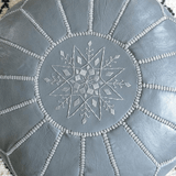 Authentic Moroccan Leather Pouf - Silver - Leather Pouf AzulSouk