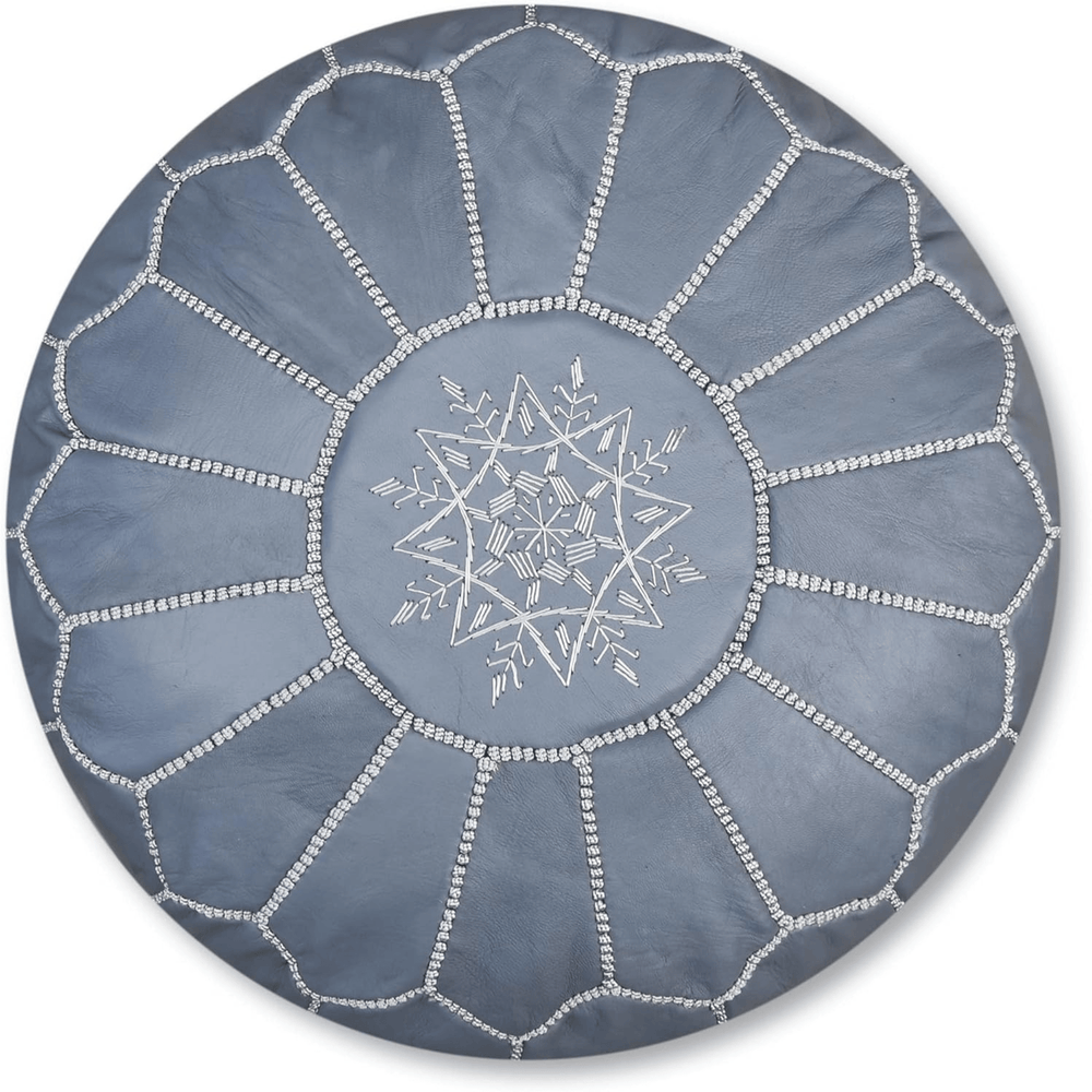 Authentic Moroccan Leather Pouf - Silver - Leather Pouf AzulSouk