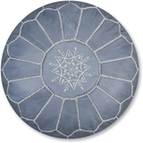 Authentic Moroccan Leather Pouf - Silver - Leather Pouf AzulSouk