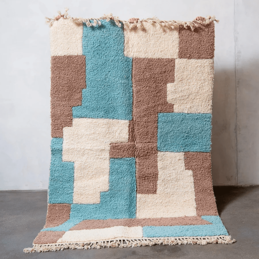 Awatif - Sky Blue & Brown Rug - Best Sellers AzulSouk