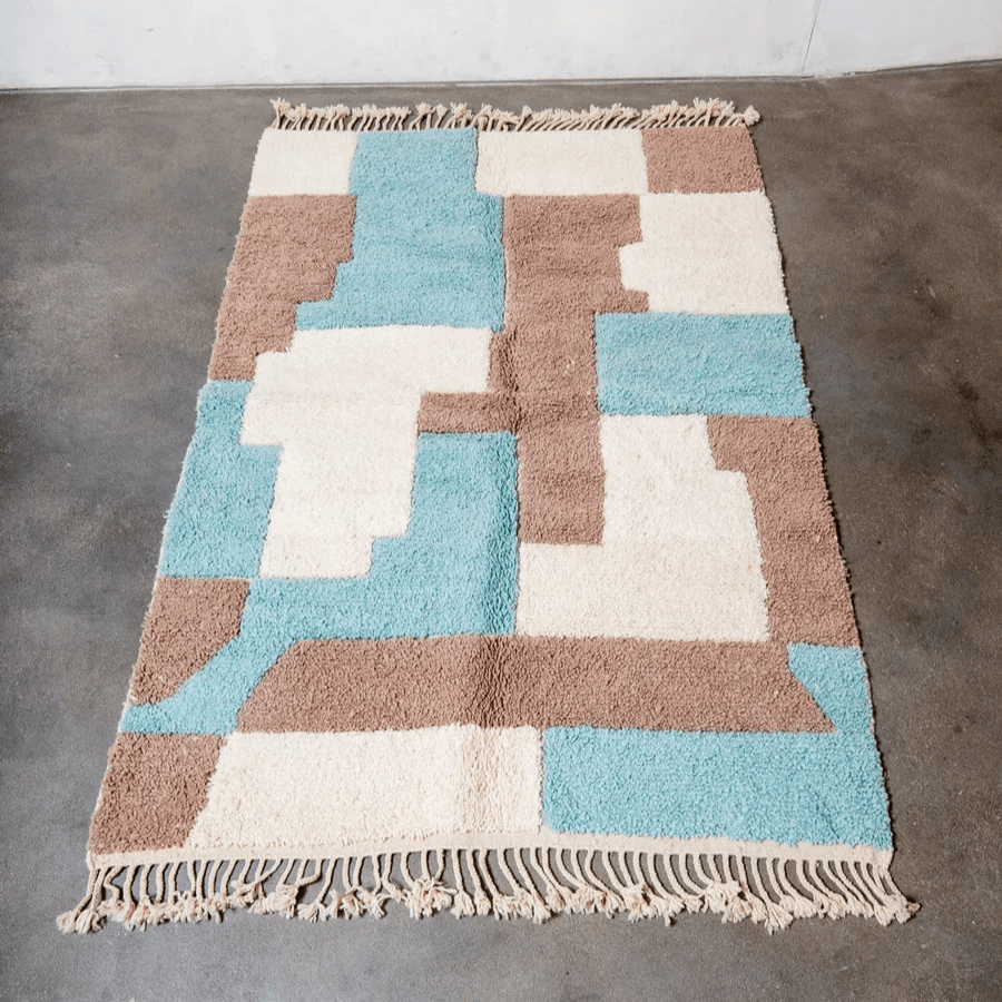 Awatif - Sky Blue & Brown Rug - Best Sellers AzulSouk