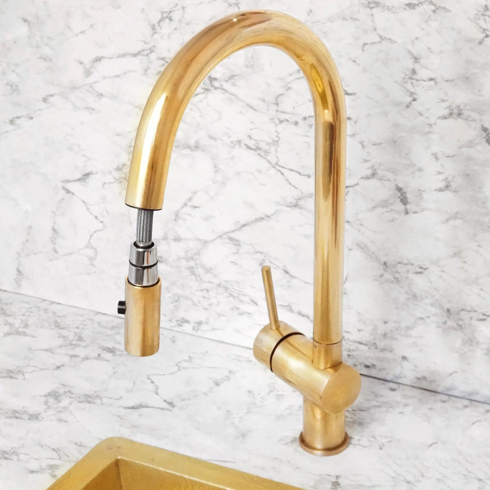 azulsouk unlacquered brass pull down kitchen faucet