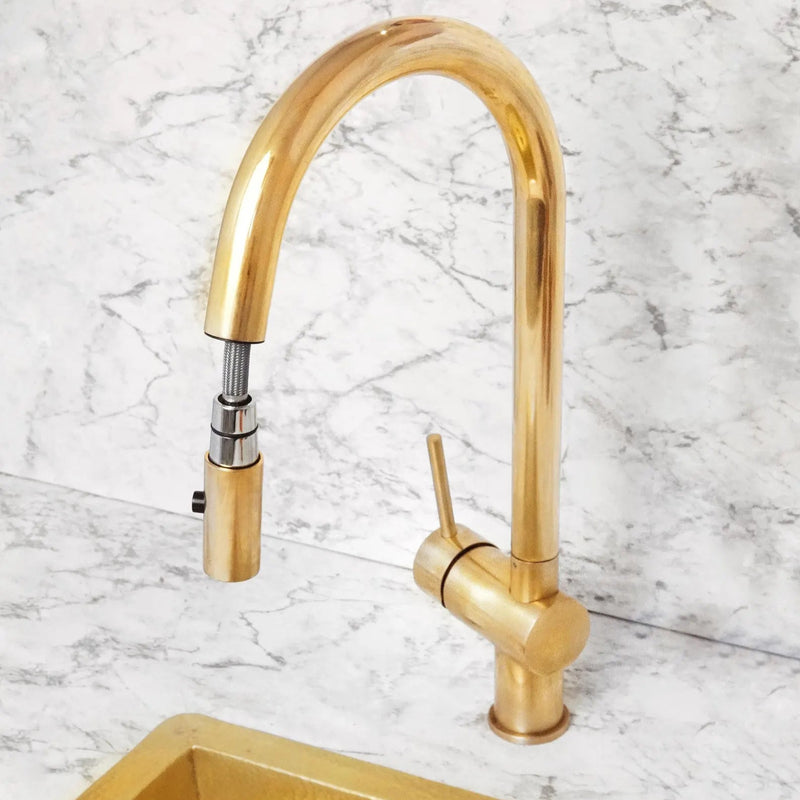 Unlacquered Brass Pull Down Kitchen Faucet-zoom-