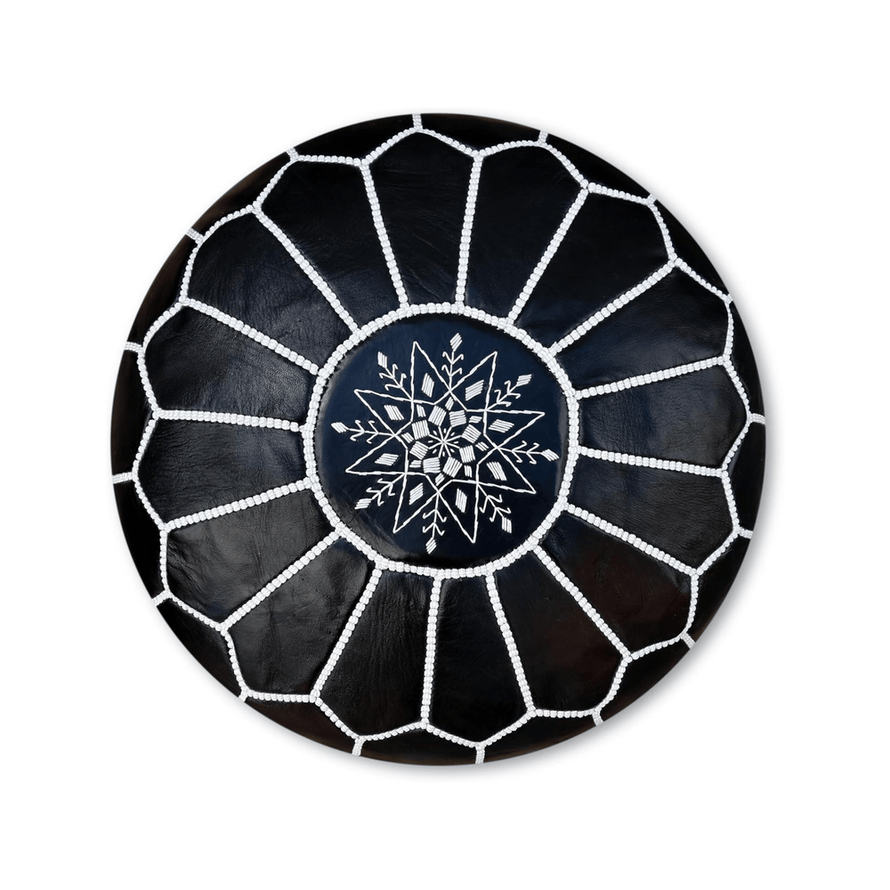 Black Leather Pouf - Leather Pouf AzulSouk