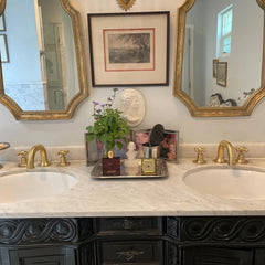 unlacquered brass deck mounted faucet with vintage handles