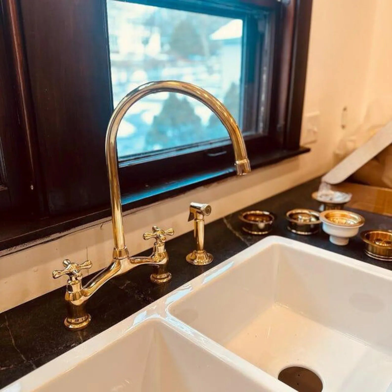 Unlacquered Brass Arc Bridge Kitchen Faucet-zoom-3