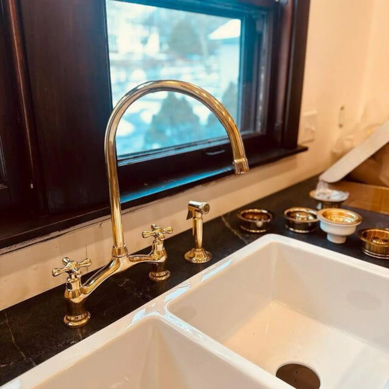 Unlacquered Brass Arc Bridge Kitchen Faucet-zoom-