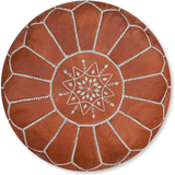 Brown Moroccan Leather Pouf - AzulSouk