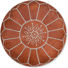 Brown Moroccan Leather Pouf - AzulSouk